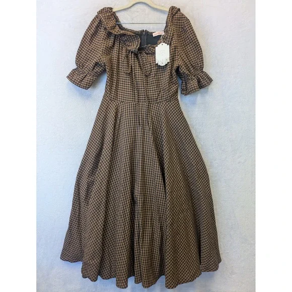 Ivy City Co Maple Women's Brown Gingham Check Midi Dress Size 2 NWT - Picture 2 of 14